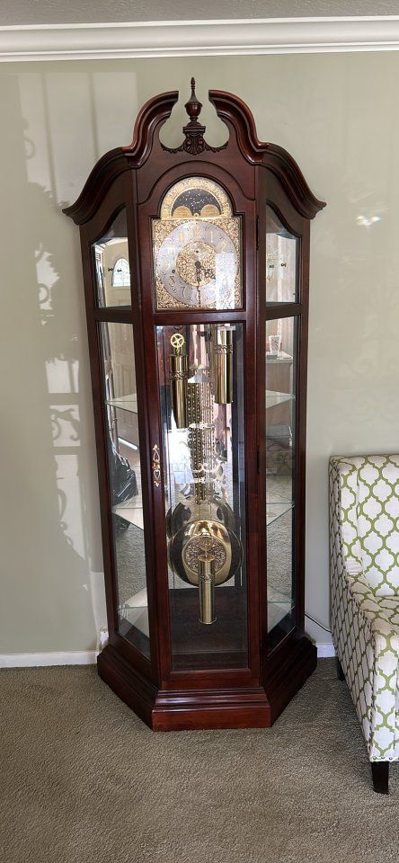 Elegant Grandfather Clock with Chimes and Display Case - Excellent Condition