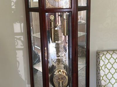 Elegant Grandfather Clock with Chimes and Display Case - Excellent Condition