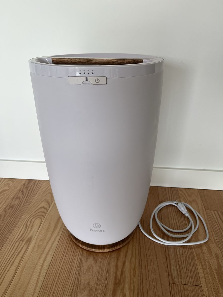 Haven Towel Warmer White with Wood Accents