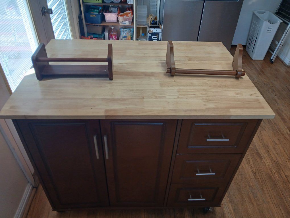 Versatile Rolling Kitchen Island Cart - Drop Leaf, Drawers & Storage - Butcher Block Top