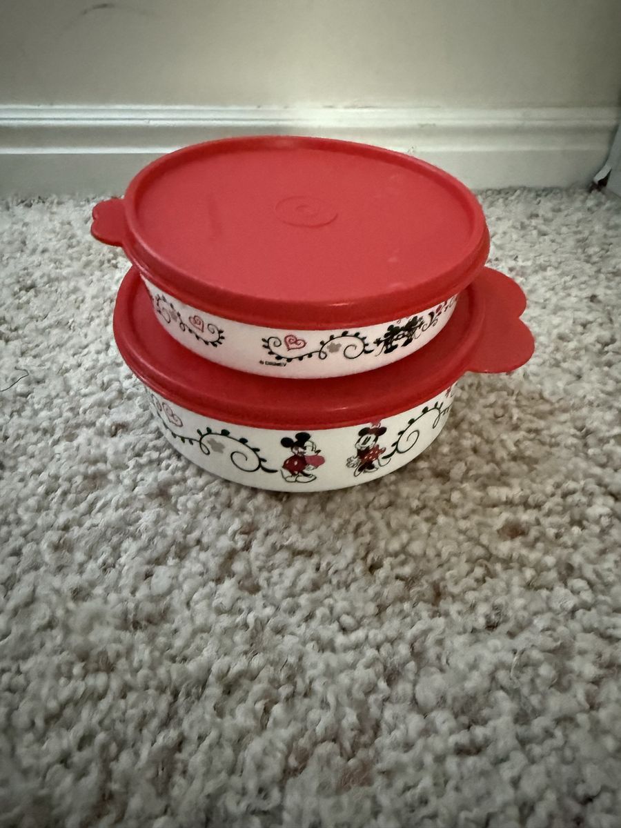 Tupperware Disney Mickey & Minnie Mouse Round Storage Containers, Set of 2 with Red Lids