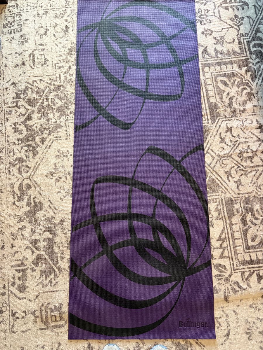 Bollinger Purple Yoga Mat with Black Swirl Design - Excellent Condition for Yoga, Pilates, and Fitness