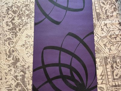 Bollinger Purple Yoga Mat with Black Swirl Design - Excellent Condition for Yoga, Pilates, and Fitness