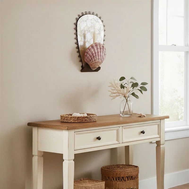 Coastal Seashell Candle Sconce - Wall-Mounted Candle Holder with Capiz Shell Backing