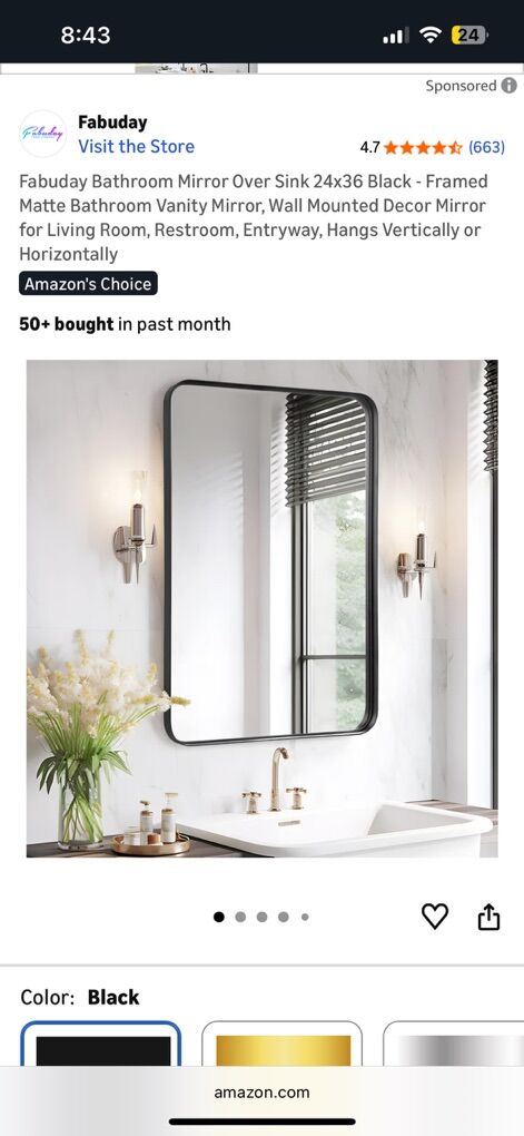 Black Metal Bathoom Mirror