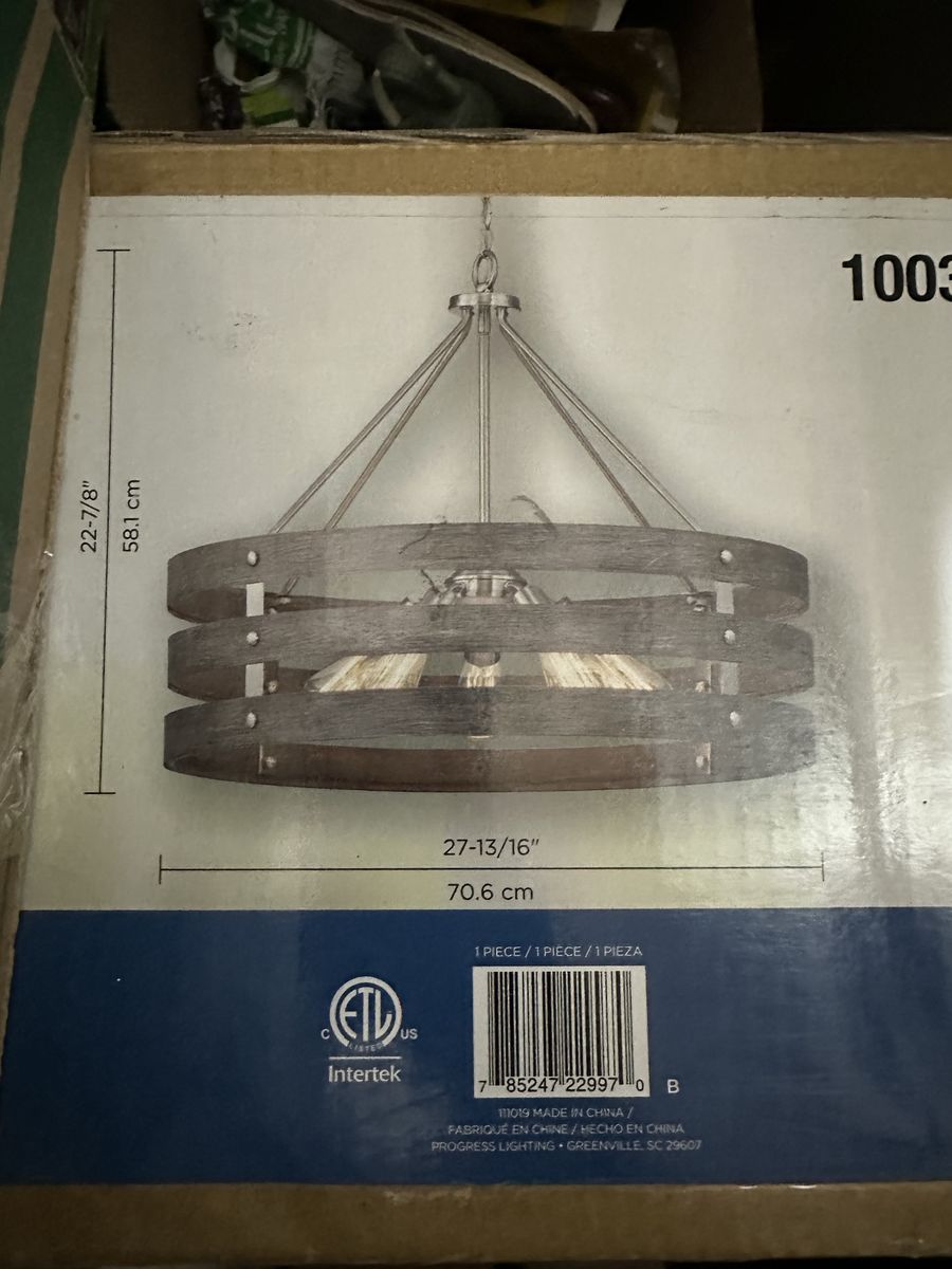 Progress Lighting Chandelier 3-Tier Wood and Brushed Nickel Fixture