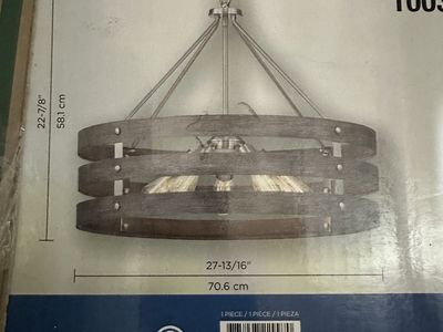 Progress Lighting Chandelier 3-Tier Wood and Brushed Nickel Fixture