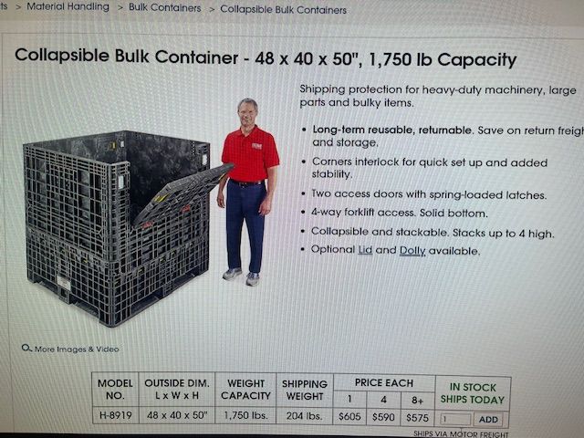 Collapsible Bulk Container W/Lid - 48 x 40 x 50", 1,750 lbs Capacity