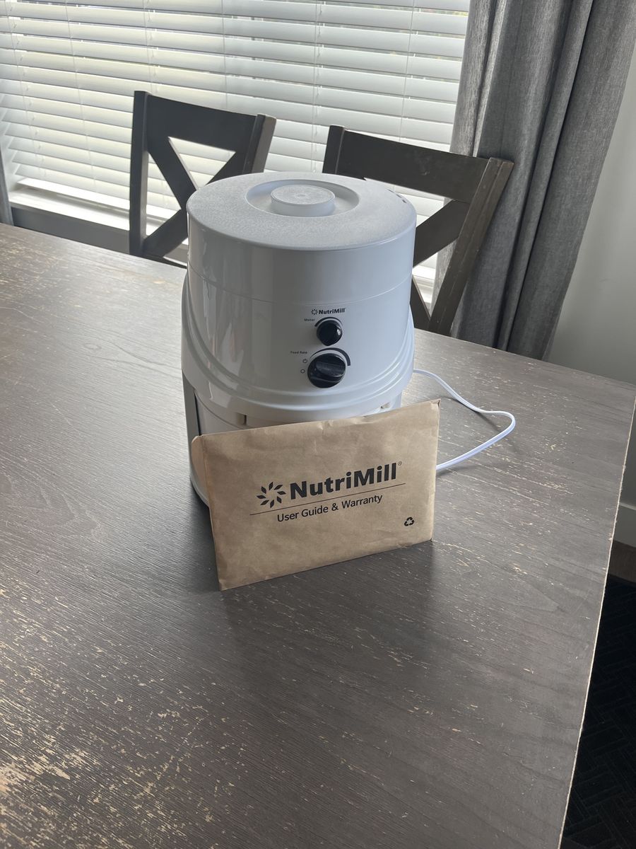 NutriMill Grain Mill High Speed & Feed Rate Control White with User Guide & Warranty