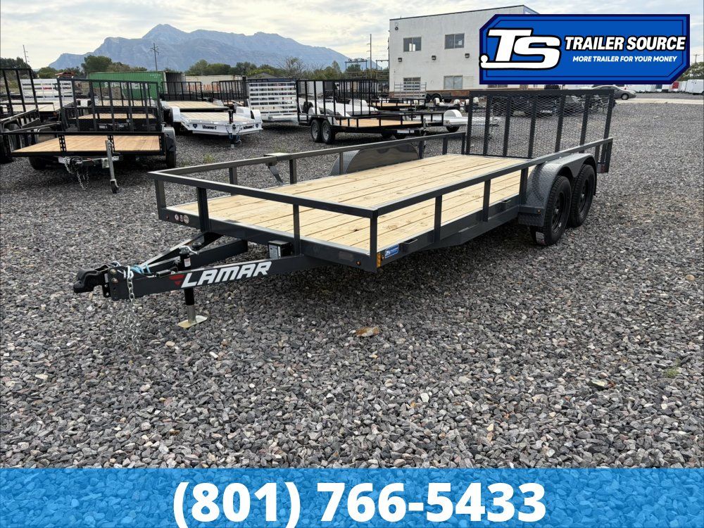 7'x16' Lamar UC Tandem Axle Utility Trailer - 7K GVWR - Dovetail, Ramp Gate, Tube Top Rail