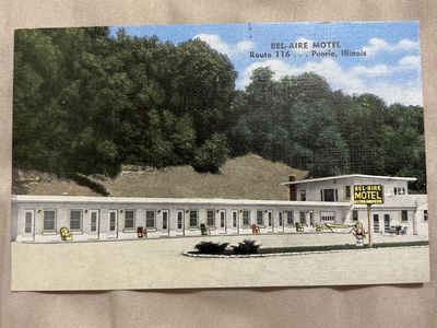 Vintage Bel-Aire Motel Postcard - Route 116, Peoria, Illinois - "Ultra Modern" Design