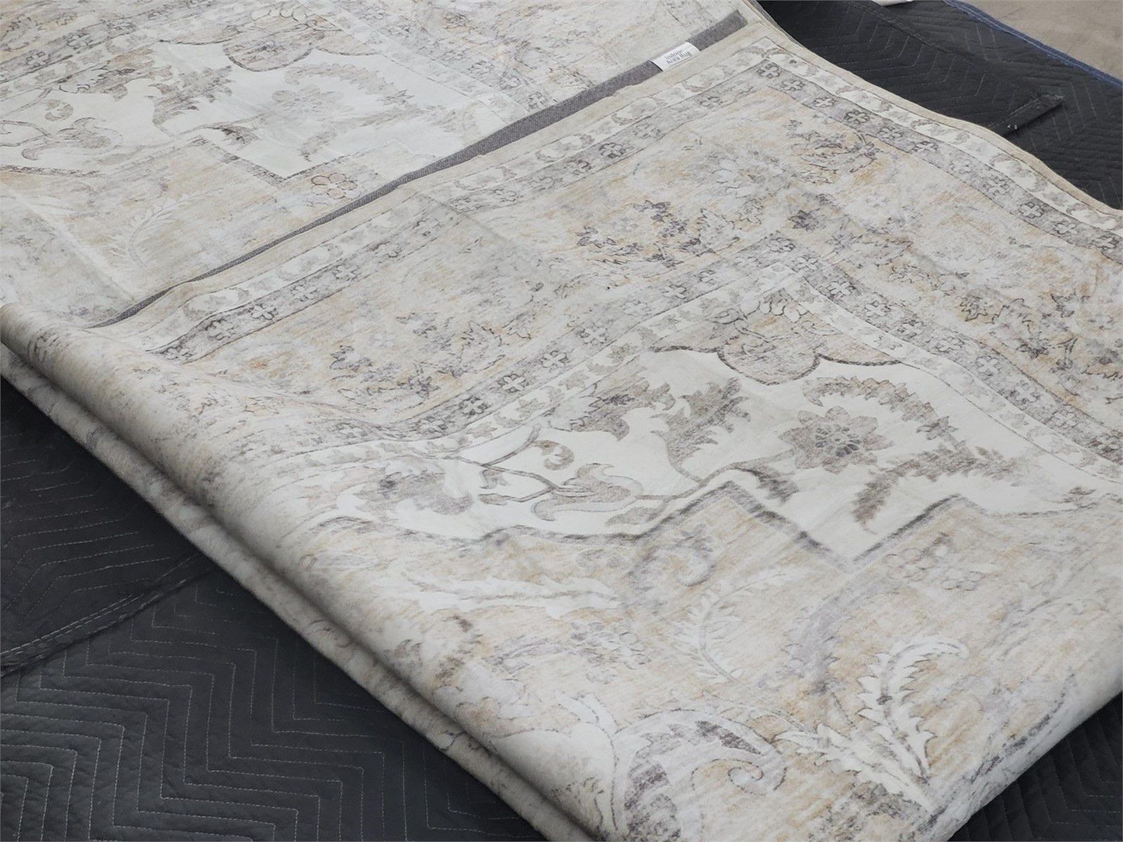New. 8x10 Persian Style Oushak Area Rug - Cream/Gray Distressed Floral Pattern, Machine Washable