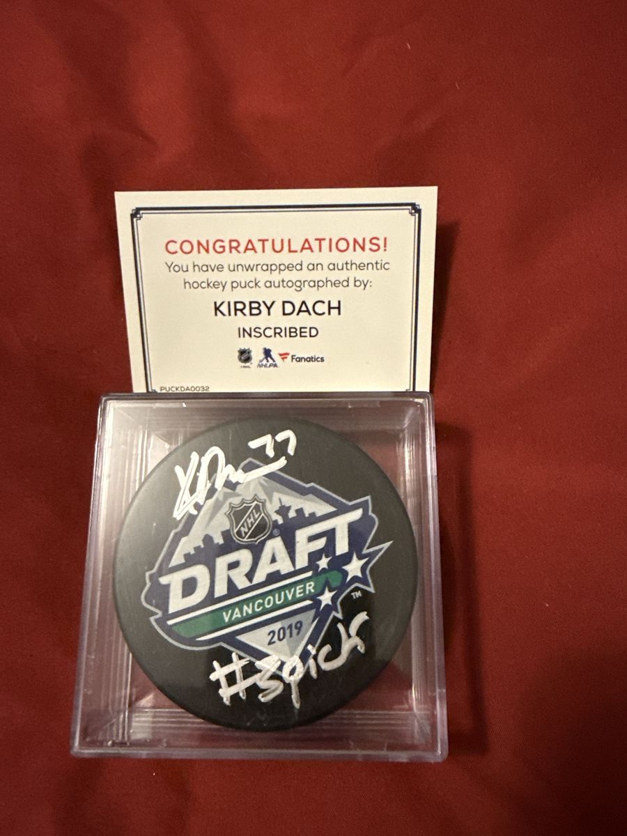 Kirby Dach Autographed Inscribed NHL 2019 Draft Vancouver Hockey Puck #3rd Pick Fanatics