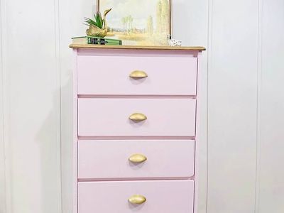 Vintage Modern Inspired Pink 5 Drawer Dresser | Modern Inspired 5 Drawer Chest | Dresser
