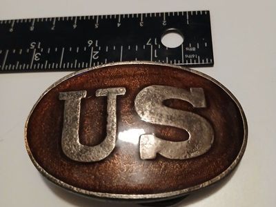 US Oval Belt Buckle Brass Tone Enamel Background