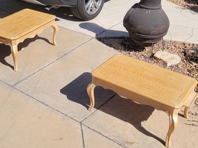 Pair of Vintage French Provincial Light Wood Coffee/End Tables with Drawers