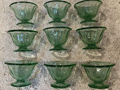 Green Depression Glass Individual Salt Dips/Cellars - Matching Set of 9