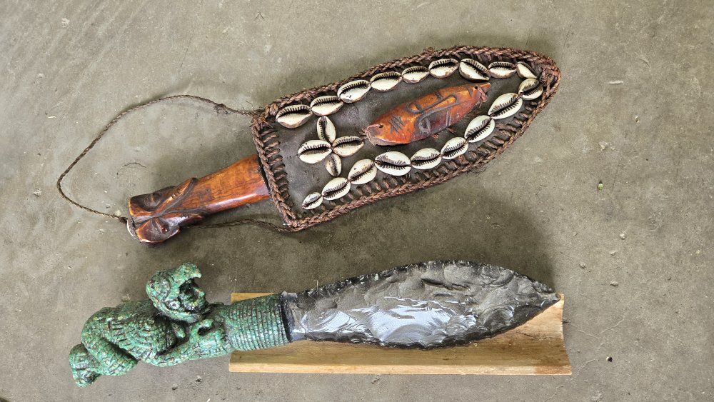 Handcrafted Native-Style Bow, Arrows, Quiver & Stone Arrowheads Display Set