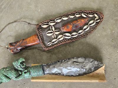 Handcrafted Native-Style Bow, Arrows, Quiver & Stone Arrowheads Display Set