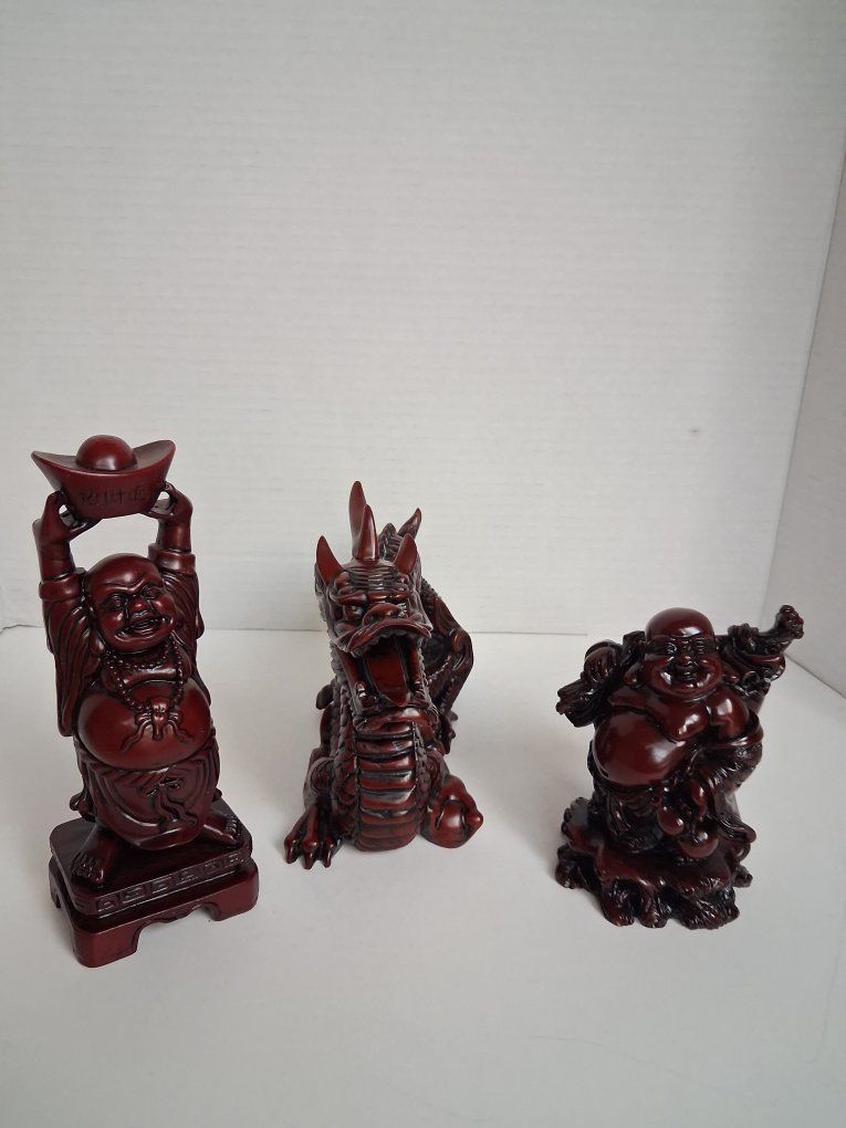 VINTAGE ASIAN ORNATE DRAGON & 2 BUDAHA'S