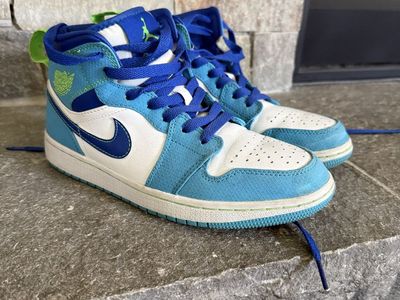 Nike Air Jordan 1 Mid GS Tropical Twist Shoes - Blue/White/Green, Size 5.5Y - Used