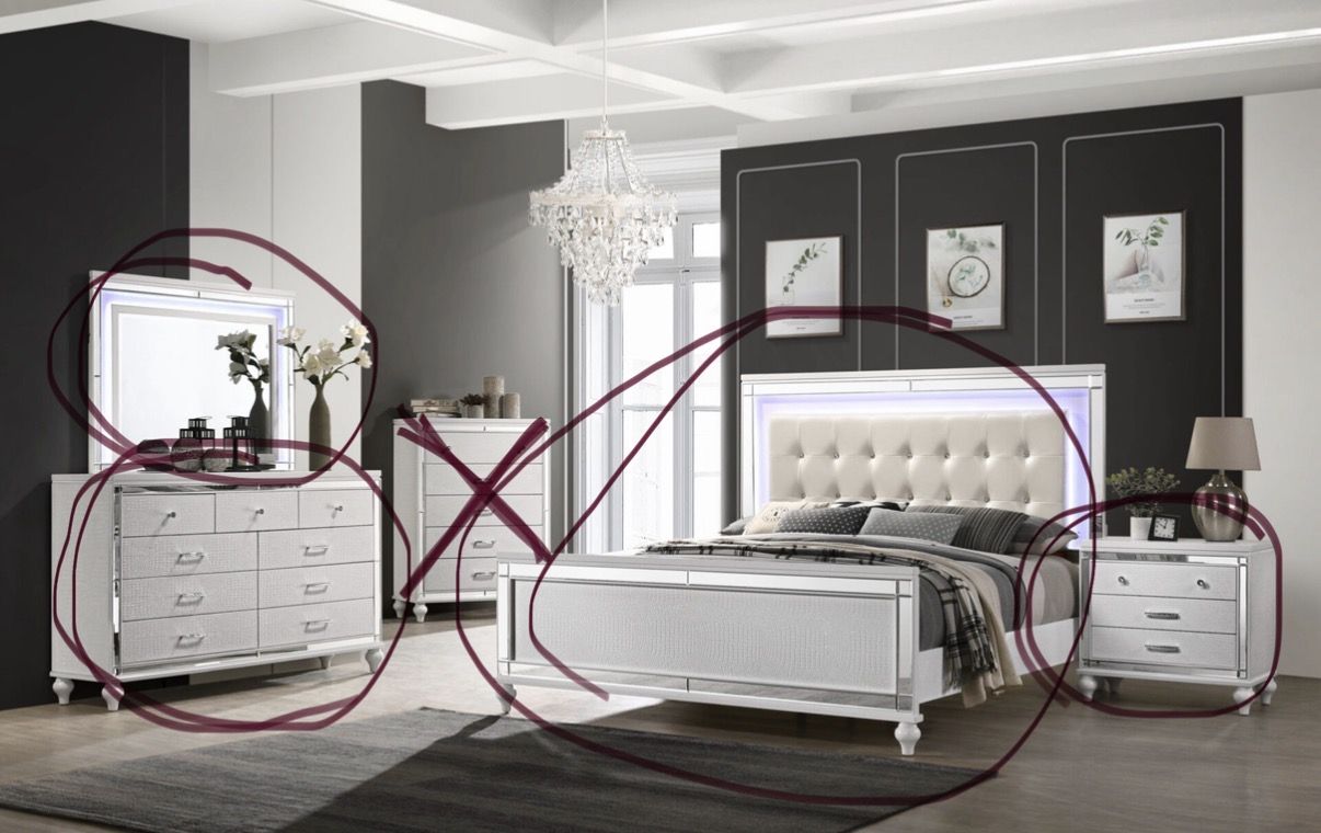White LED light up bedroom set