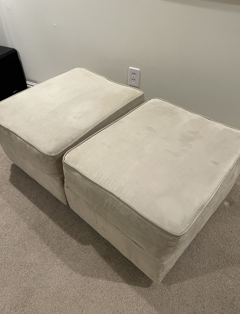 Light Beige Upholstered Square Ottomans/Footstools with wheel