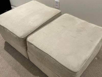 Light Beige Upholstered Square Ottomans/Footstools with wheel