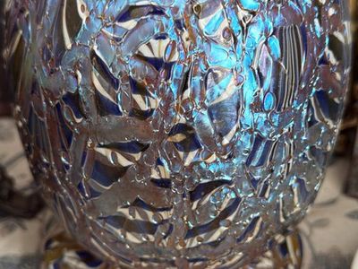 Iridescent Blue & Gold Art Glass Vase - Unique Textured Floral Design Decor