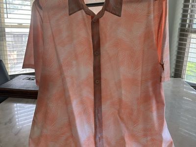 Puma Men's Button-Up Shirt XXL Orange Palm Print Short Sleeve Collared Polyester