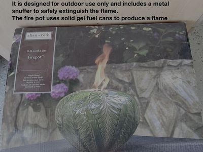 Allen + Roth Green Fern Leaf Fire Pot - Hand-Glazed Ceramic, Outdoor Use, 8.46in