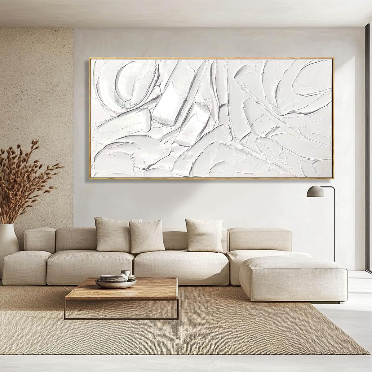 NEW 29"x58" White Artwork for Walls Contemporary Abstract Art Hand Painted