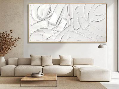 NEW 29"x58" White Artwork for Walls Contemporary Abstract Art Hand Painted