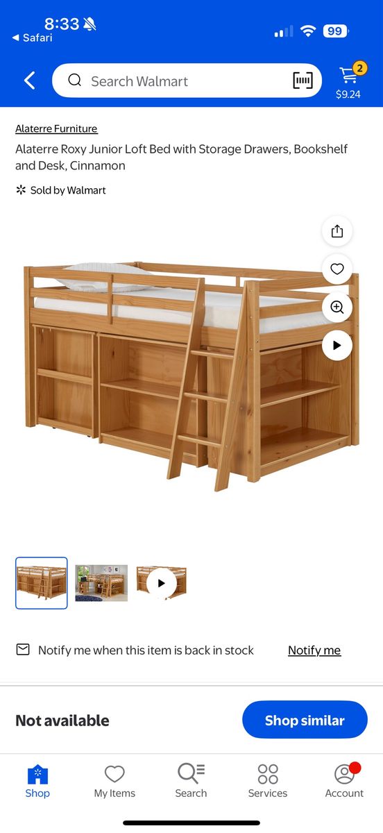 Alaterre Furniture Roxy Junior Loft Bed - Cinnamon, Storage Drawers, Bookshelf & Desk