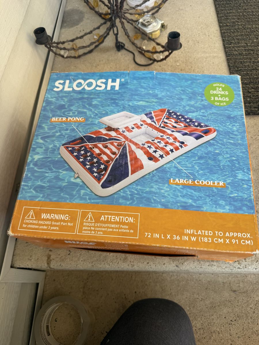 Sloosh Inflatable Beer Pong Cooler Float 72 Inch Patriotic Flag Pool Lounge