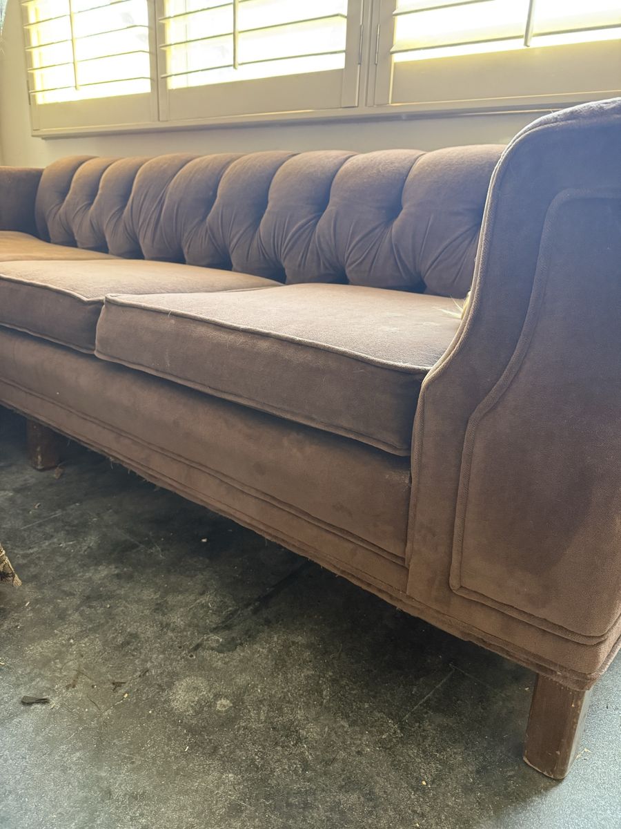 Vintage Tufted Brown Velvet Couch
