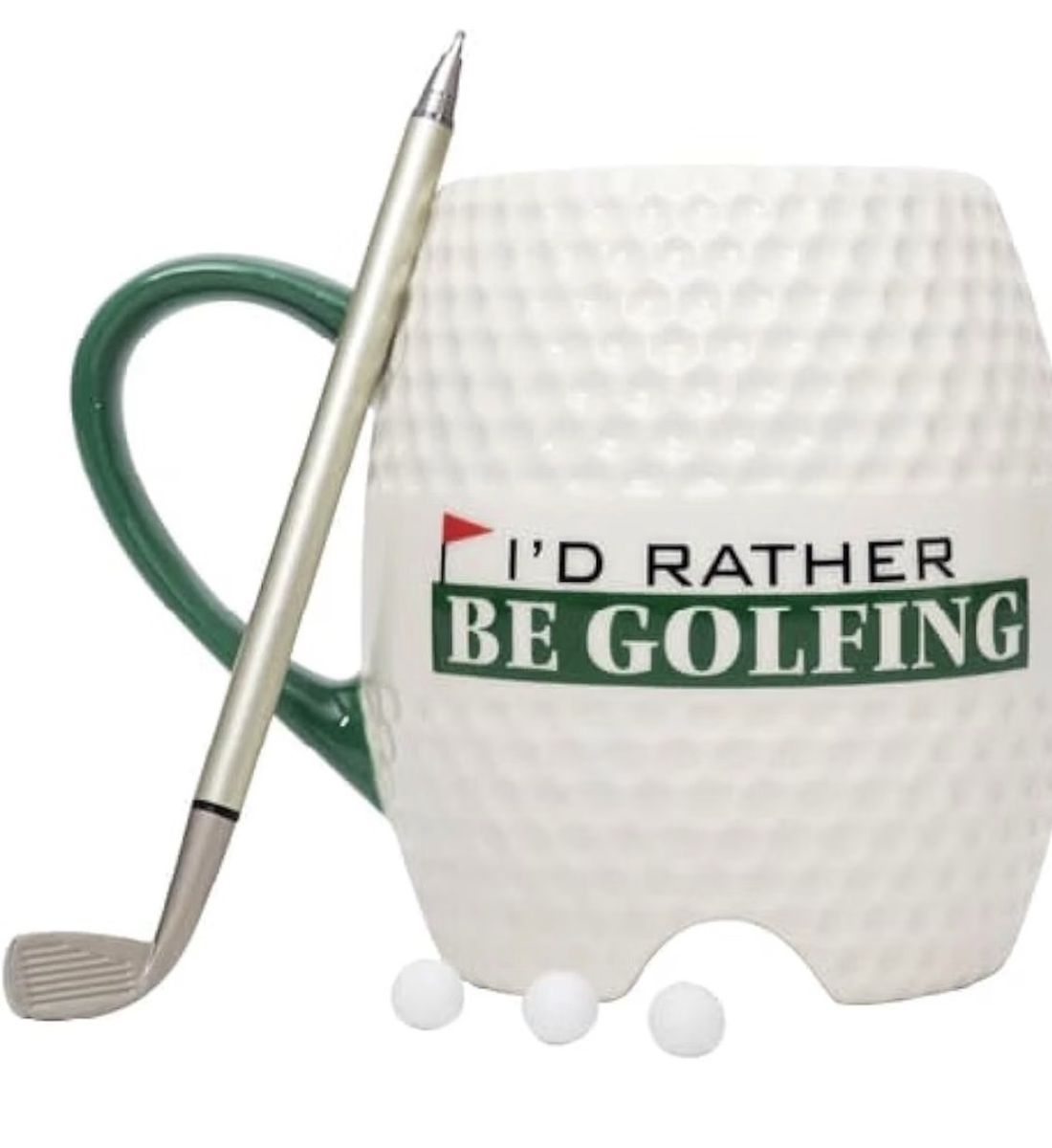 Golf Mug - I'd Rather Be Golfing, With Pen and 3 Golf Balls, 16 Oz