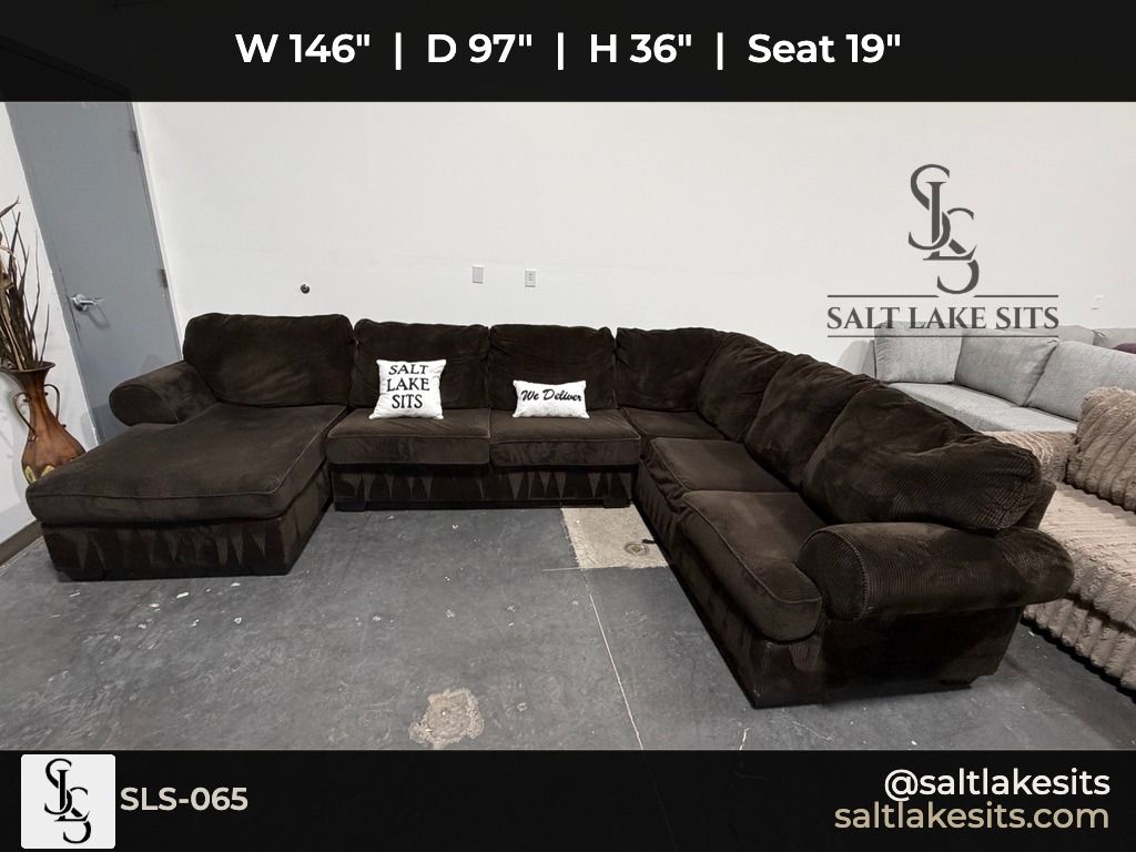Large Ashley Sectional Sofa Couch Brown Corduroy Minky