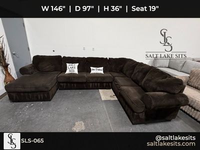 Large Ashley Sectional Sofa Couch Brown Corduroy Minky