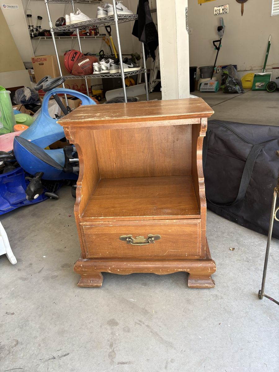 Vintage Wood Nightstand End Table with Drawer and Open Shelf
