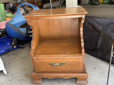 Vintage Wood Nightstand End Table with Drawer and Open Shelf
