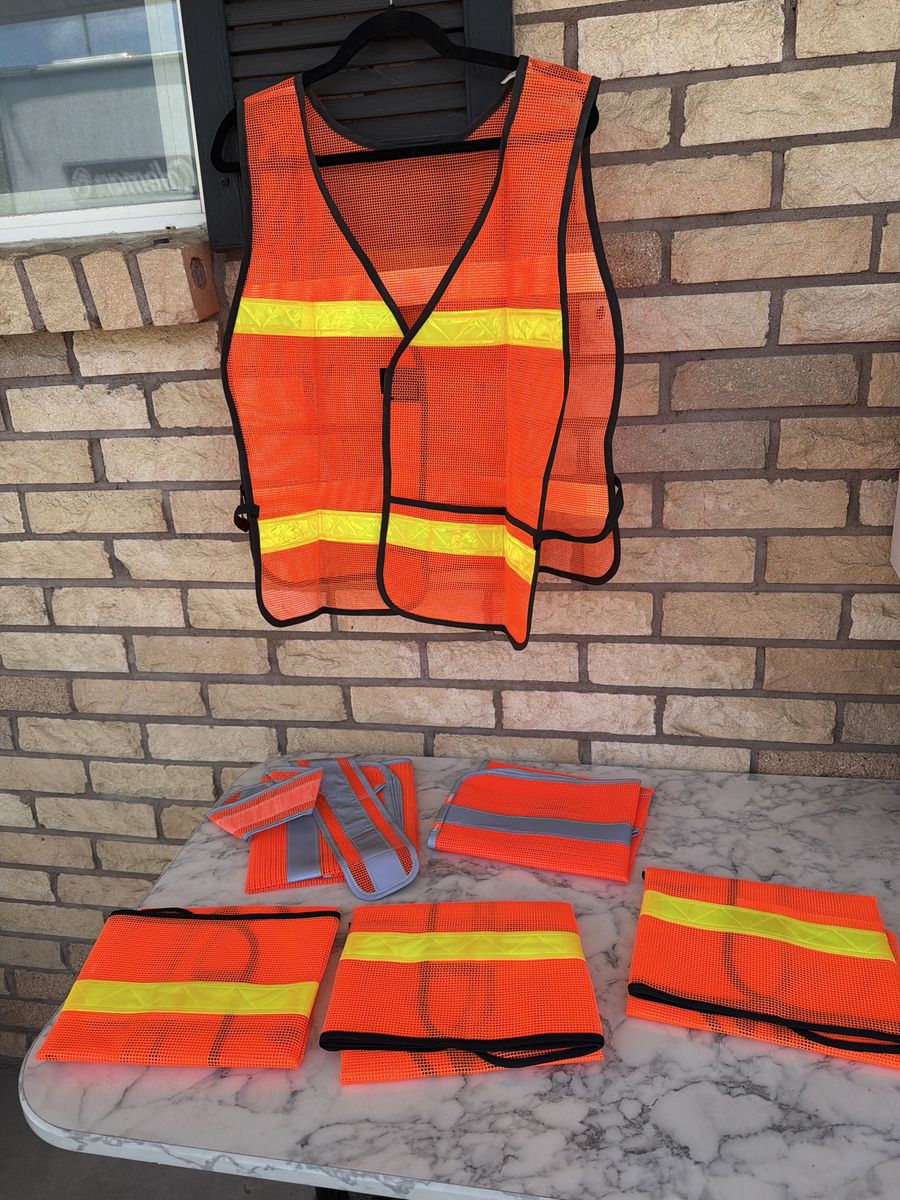 6-Pack Unbranded Orange High-Visibility Mesh Safety Vests - ANSI Compliant, One Size Fits Most