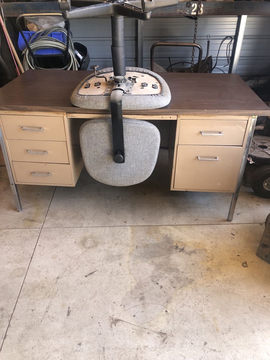 Metal desk with chair
