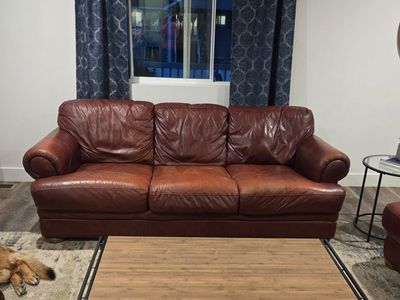 Super comfy red leather sofa