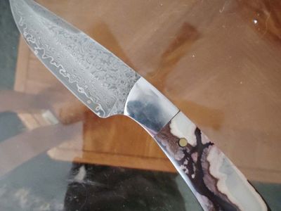 Handmade Damascus Steel Hunting Knife with Leather Sheath - Unique Bone Handle