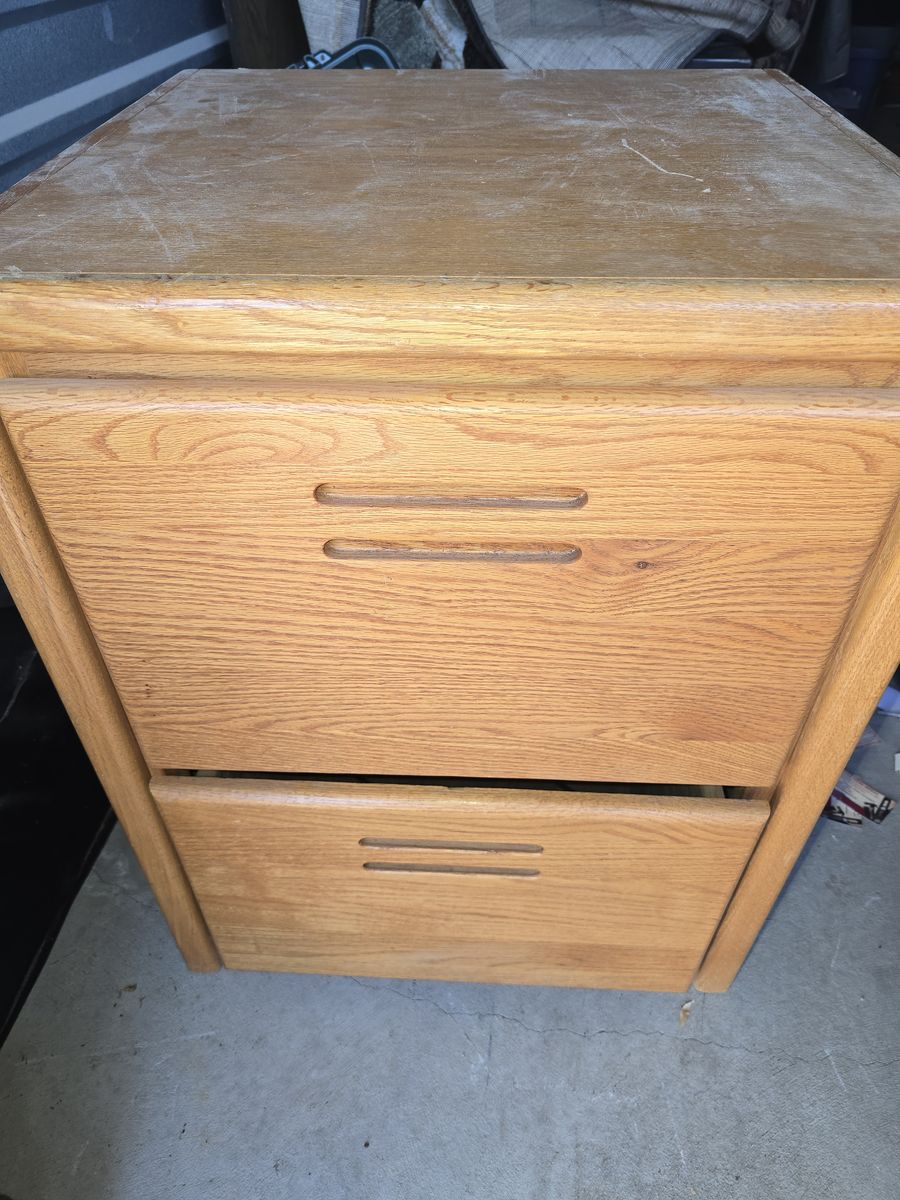 solid oak filing cabinet.