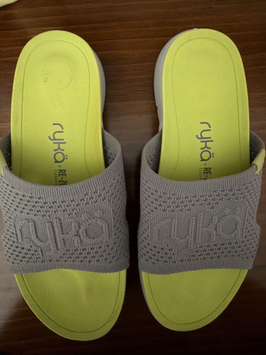 Ryka Re-Zorb Cushion Slide Sandals Gray Lime Green