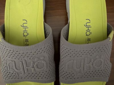 Ryka Re-Zorb Cushion Slide Sandals Gray Lime Green