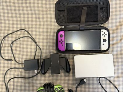 Nintendo Switch OLED Model w/ Purple/White Joy-Cons, Dock, Pro Controller, Case & Charger