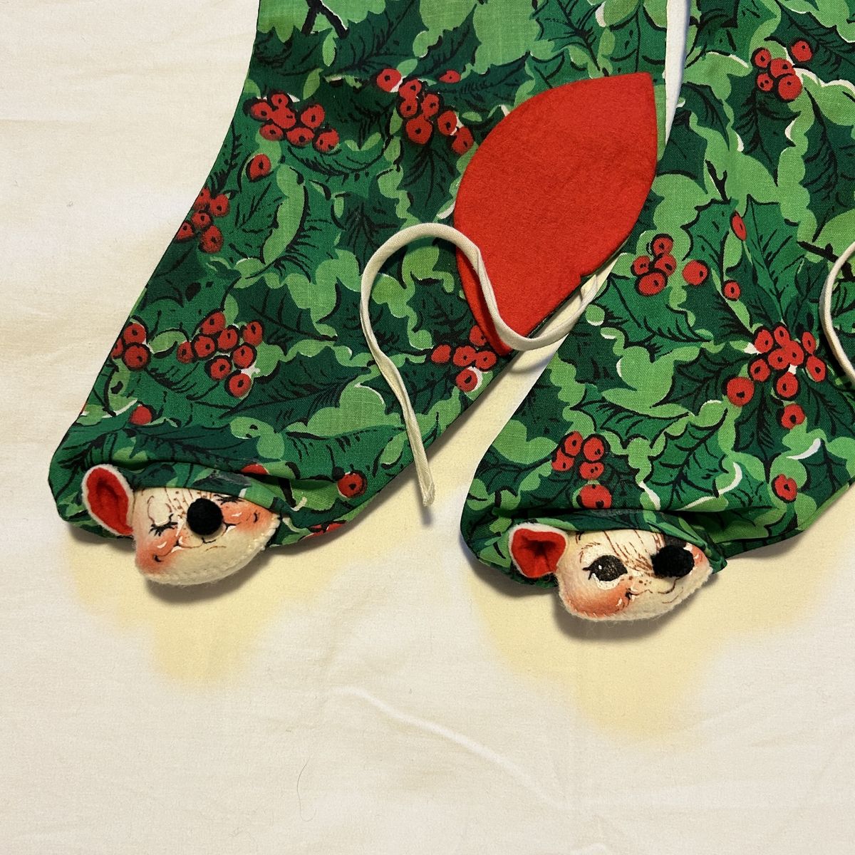 Annalee Mobilitee Doll Matching Set of Two Christmas Stockings with Mouse Vintage 1970 
